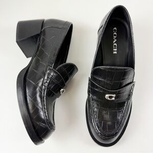 Coach Natalie Loafer Womens 10B Black Crocodile Pattern Chunky Heel